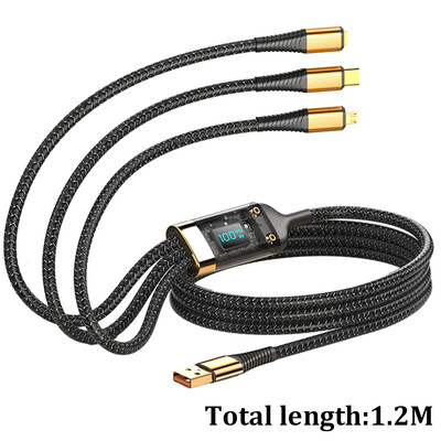 3 u 1 100 W digitalni prozirni kabel za punjenje Super brzo punjenje 3 u 1 podatkovni kabel prikladan za Apple Huawei Xiaomi telefone