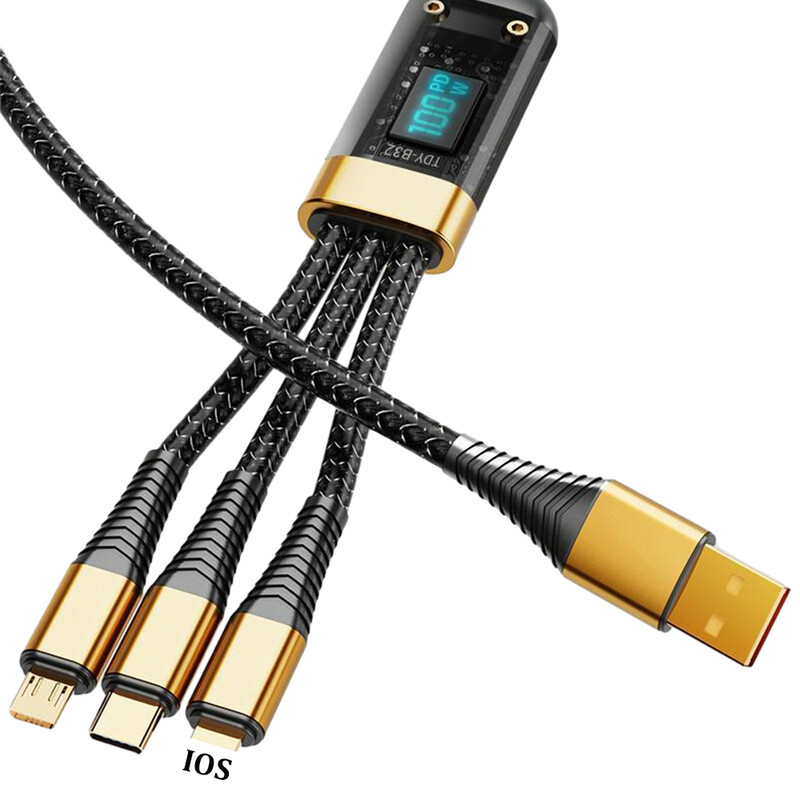 3 u 1 100 W digitalni prozirni kabel za punjenje Super brzo punjenje 3 u 1 podatkovni kabel prikladan za Apple Huawei Xiaomi telefone