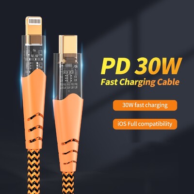 PD 30W Type-C a villámgyors töltőkábelhez Átlátszó USB-C töltőkábel iPhone 14 13 12 11 iPad-hez aranyozott csatlakozó