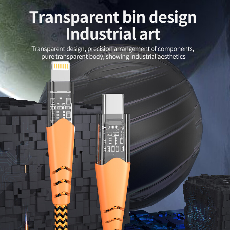 PD 30W Type-C do Lightning Fast kabel za punjenje, prozirni USB-C kabel punjača za iPhone 14 13 12 11 iPad-pozlaćeni utikač