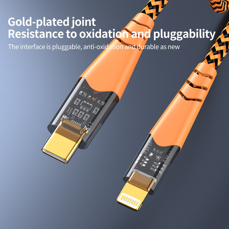 PD 30W Type-C do Lightning Fast kabel za punjenje, prozirni USB-C kabel punjača za iPhone 14 13 12 11 iPad-pozlaćeni utikač