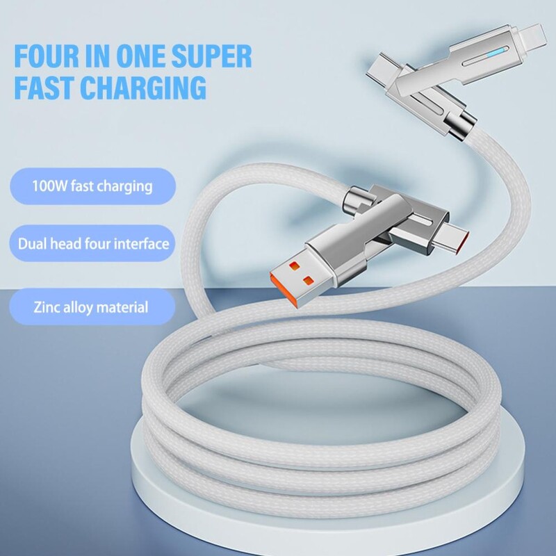 Преносим 4-в-1 мулти-USB кабел Бързо зареждане 1.2M/2M Телефонен кабел TYPE-C Зарядно устройство за данни Материал от цинкова сплав