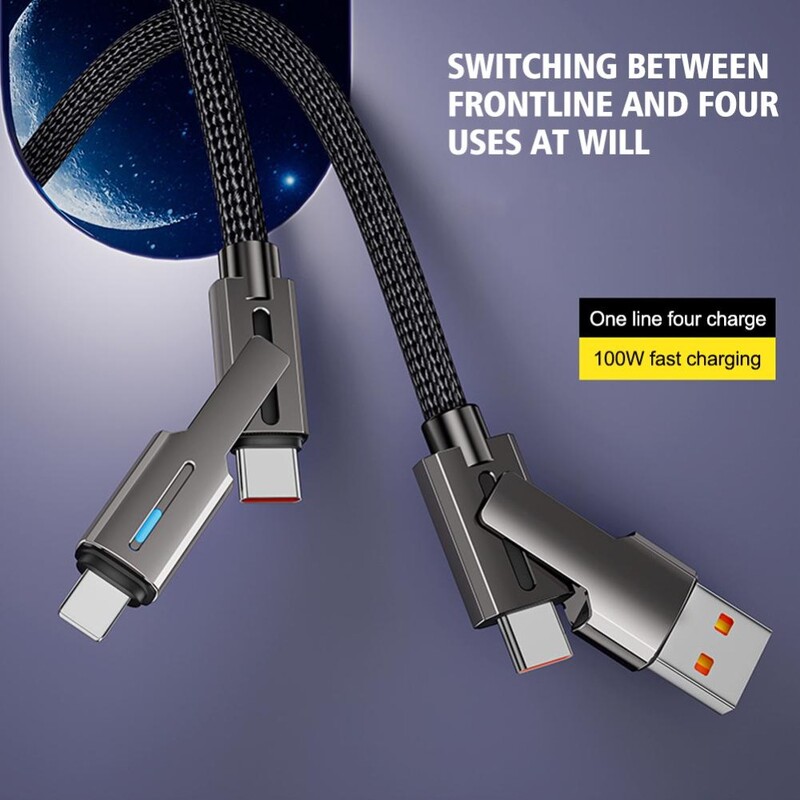 Преносим 4-в-1 мулти-USB кабел Бързо зареждане 1.2M/2M Телефонен кабел TYPE-C Зарядно устройство за данни Материал от цинкова сплав