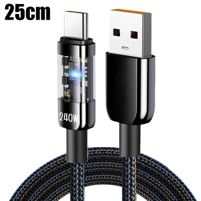 240W прозрачни LED светлини USB Type C Кабел за бързо зареждане за Samsung S24 Xiaomi Mi Phones Tablet USB-C кабел за данни 0,25/1/1,5/2M