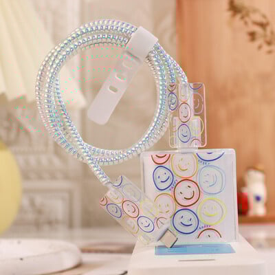 Smiling Face Charger apsauginis dėklas, tinka Apple 18W-20W iPhone 15 16 14 greito įkroviklio įkrovimo apsaugai duomenų laido vyniotuvui