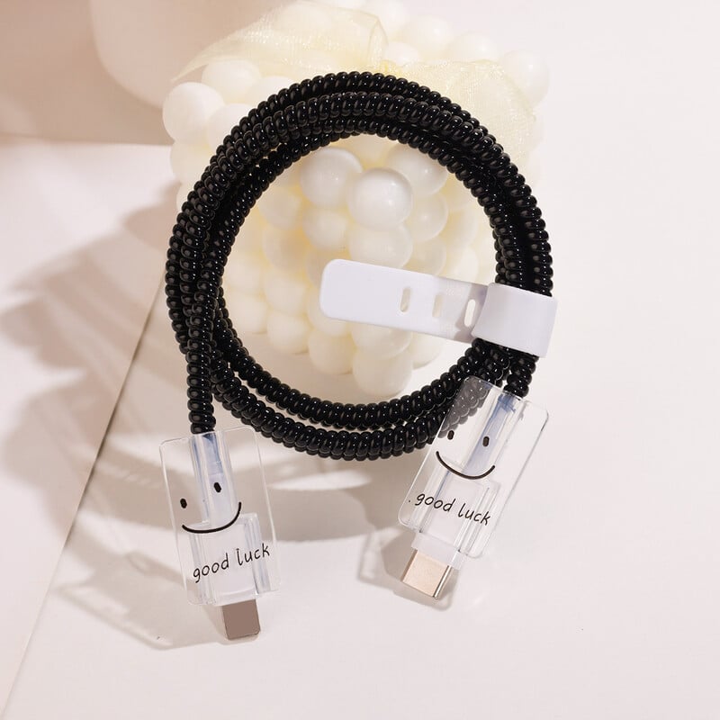 Smiling Face Charger apsauginis dėklas, tinka Apple 18W-20W iPhone 15 16 14 greito įkroviklio įkrovimo apsaugai duomenų laido vyniotuvui