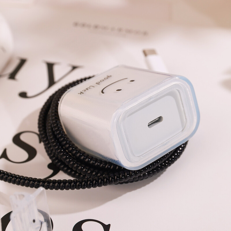 Smiling Face Charger apsauginis dėklas, tinka Apple 18W-20W iPhone 15 16 14 greito įkroviklio įkrovimo apsaugai duomenų laido vyniotuvui