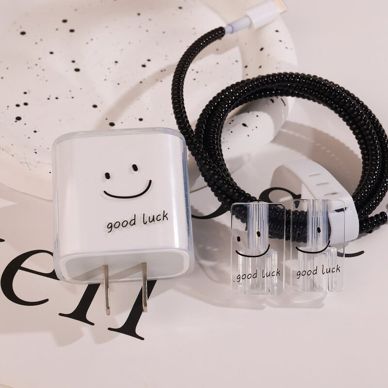 Smiling Face Charger apsauginis dėklas, tinka Apple 18W-20W iPhone 15 16 14 greito įkroviklio įkrovimo apsaugai duomenų laido vyniotuvui