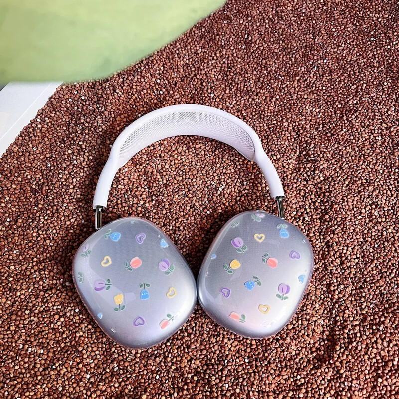За AirPods Max Прозрачен калъф със сладък модел Мек силиконов TPU удароустойчив капак Калъф Защитни калъфи Аксесоари за слушалки