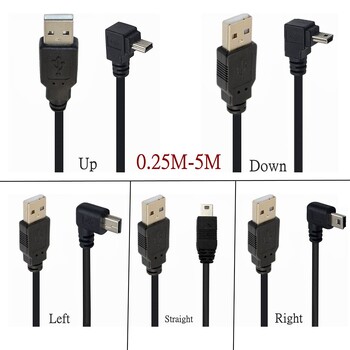 5M 3M USB Type-A έως Mini 5Pin UP Down Αριστερά δεξιά γωνία 90 μοιρών Καλώδιο γρήγορου φορτιστή δεδομένων για GPS Navigator Jy27 20 Dropship