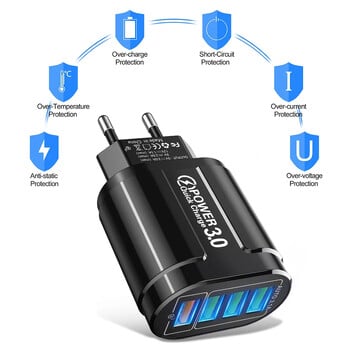 48W QC3.0 Quick Charger 4USB EU Standard Travel Portable 4 Port Fast Charging Κατάλληλο για Android iPhone Xiaomi Άλλες συσκευές