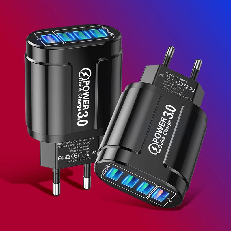 48W QC3.0 Brzi punjač 4USB EU Standard Putni Prijenosni 4 porta Brzo punjenje Prikladno za Android iPhone Xiaomi Ostali uređaji
