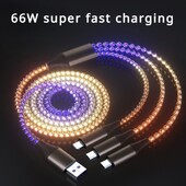RGB Symphony nuo vieno iki trijų duomenų kabelio gradiento šviečiantis 66w itin greito įkrovimo kvėpuojanti lempa Mobiliojo telefono įkrovimo usb c laidas