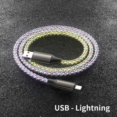 RGB Symphony nuo vieno iki trijų duomenų kabelio gradiento šviečiantis 66w itin greito įkrovimo kvėpuojanti lempa Mobiliojo telefono įkrovimo usb c laidas