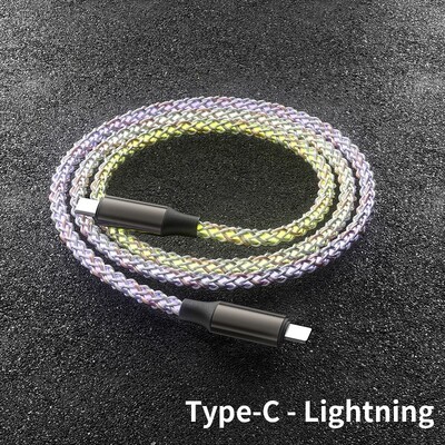 RGB Symphony nuo vieno iki trijų duomenų kabelio gradiento šviečiantis 66w itin greito įkrovimo kvėpuojanti lempa Mobiliojo telefono įkrovimo usb c laidas