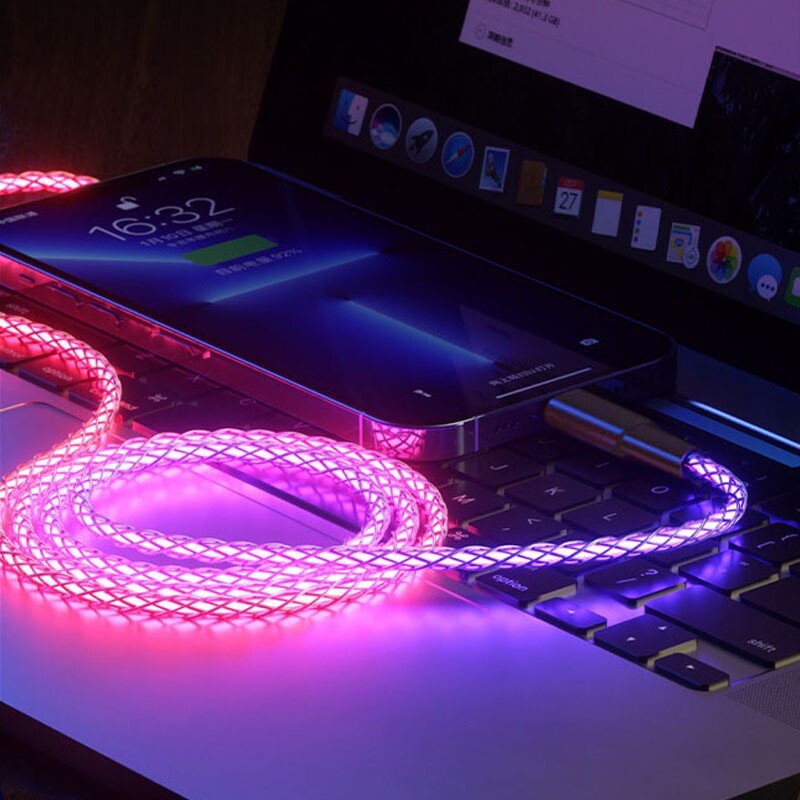 RGB Symphony One to Three Data Cable Gradient Luminous 66w Супер бързо зареждане Дихателна лампа Зареждане на мобилен телефон usb c кабел