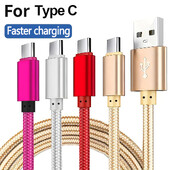 Кабел от USB A към тип C, синхронизиране на дата, бързо зареждане, кабел с найлонова плетена жица, зарядно устройство за Samsung, Huawei, Android, USB C, мобилен телефон 1M