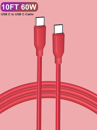 Кабел от USB C към тип C за Samsung Huawei iPhone 15 PD 60W зарядно устройство за бързо зареждане на данни USB проводник Кабел от течен силикон 2,8M