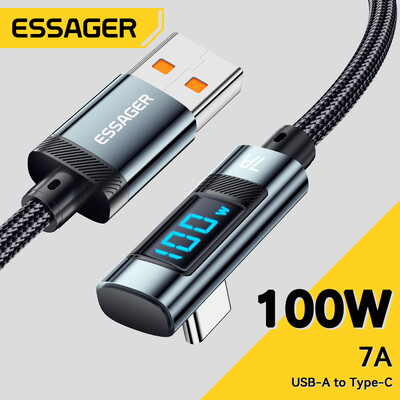 Essager 7A USB Type C kábel könyökös digitális kijelző Gyorstöltő USB C kábel Huawei Mate60 Pro Samsung Xiaomi Data Type C kábelhez