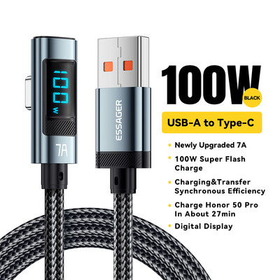 „Essager 7A“ USB tipo C laidas, alkūninis skaitmeninis ekranas, greito įkrovimo USB C laidas, skirtas „Huawei Mate60 Pro Samsung Xiaomi“ duomenų tipo C laidui