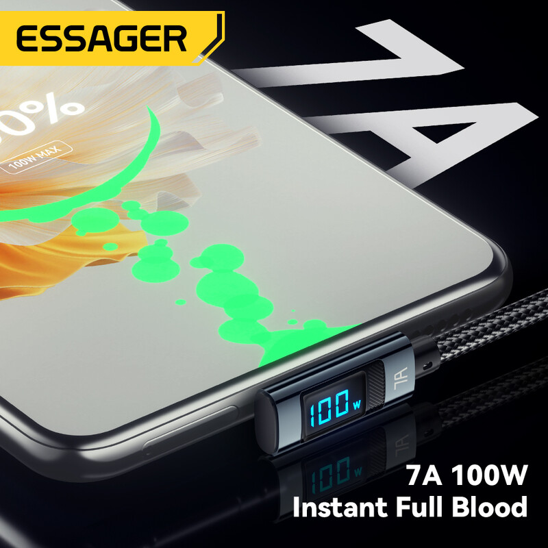 Essager 7A USB tip C kabel laktasti digitalni zaslon brzo punjenje USB C kabel za Huawei Mate60 Pro Samsung Xiaomi podatkovni kabel tipa C