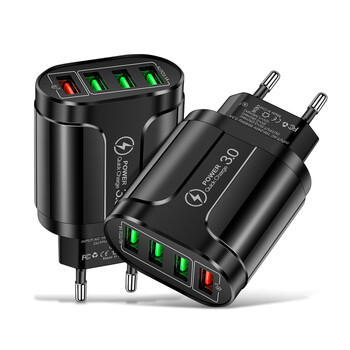 4 USB 45W Φορτιστής USB Γρήγορη φόρτιση QC 3.0 Φόρτιση τοίχου για iPhone 15 14 Samsung Xiaomi Mobile 4 Θύρες EU US Plug Adapter Travel