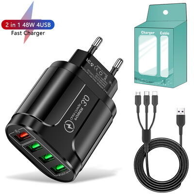 4 USB 45W USB punjač Fast Charge QC 3.0 zidno punjenje za iPhone 15 14 Samsung Xiaomi Mobile 4 porta EU US Plug Adapter Travel