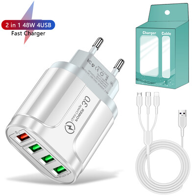 4 USB 45W USB punjač Fast Charge QC 3.0 zidno punjenje za iPhone 15 14 Samsung Xiaomi Mobile 4 porta EU US Plug Adapter Travel