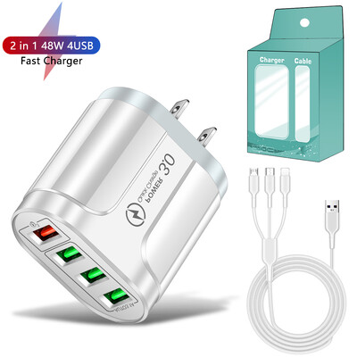 4 USB 45W USB punjač Fast Charge QC 3.0 zidno punjenje za iPhone 15 14 Samsung Xiaomi Mobile 4 porta EU US Plug Adapter Travel