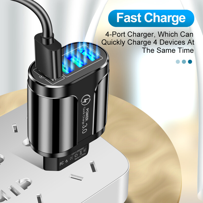 4 USB 45W USB punjač Fast Charge QC 3.0 zidno punjenje za iPhone 15 14 Samsung Xiaomi Mobile 4 porta EU US Plug Adapter Travel