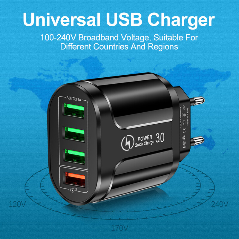 4 USB 45W USB punjač Fast Charge QC 3.0 zidno punjenje za iPhone 15 14 Samsung Xiaomi Mobile 4 porta EU US Plug Adapter Travel