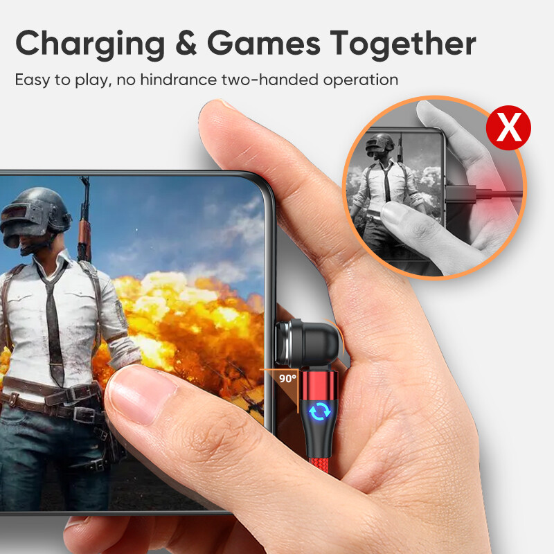 3 in 1 540 rotacinis magnetinis USB TYPE C įkrovimo laidas, skirtas Xiaomi Samsung Redmi Micro USB TYPE C, skirtas iPhone Android telefono USB laidas