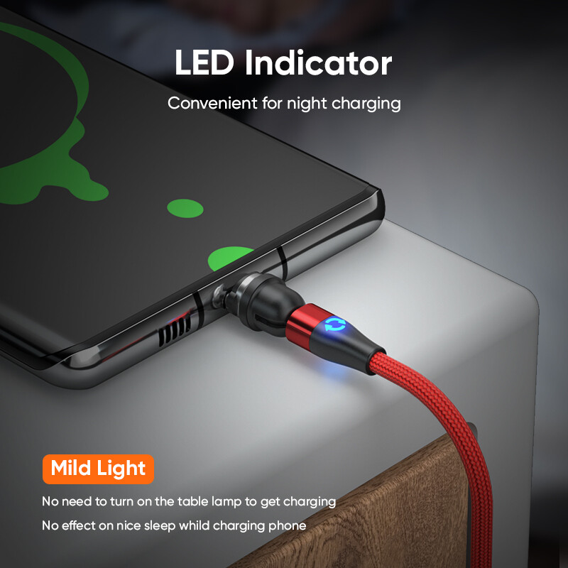 3 in 1 540 rotacinis magnetinis USB TYPE C įkrovimo laidas, skirtas Xiaomi Samsung Redmi Micro USB TYPE C, skirtas iPhone Android telefono USB laidas