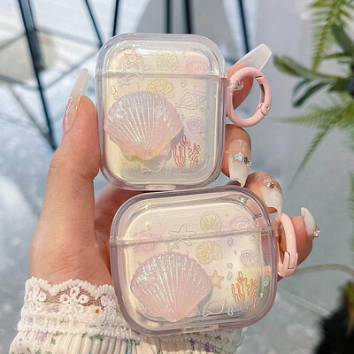 Χαριτωμένη θήκη 3D Shell Line Starfish Ocean Girl για AirPods 4 Pro 2 1 3 Clear κάλυμμα ακουστικών για θήκες γενιάς AirPods Pro2 Pro