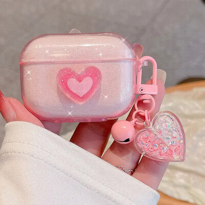 Cute Glitter Love Cover Headphone Crystal Pendant Minimalist Style For Airpods 2 pro/3/pro2 Προστατευτική θήκη ακουστικών Bluetooth