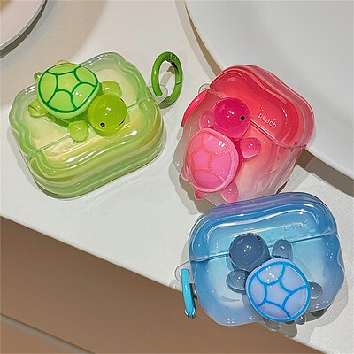 Kawaii aranyos 3D Turtle Wave Border fejhallgató tok AirPods 1 2 3 fülhallgatóhoz kulcstartóval védő héjjal, puha borítással AirPods Pro2-hez