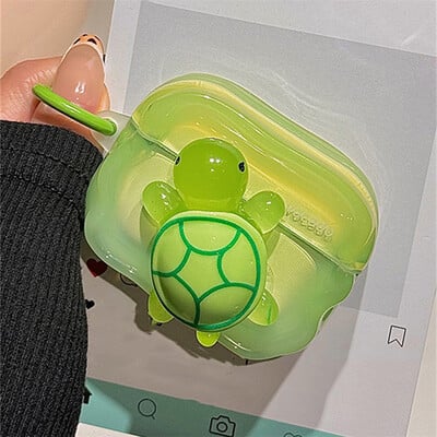 Kawaii mielas 3D Turtle Wave Border ausinių dėklas, skirtas AirPods 1 2 3 su raktų pakabuko apsauginiu apvalkalu, minkštu dangteliu, skirtas AirPods Pro2