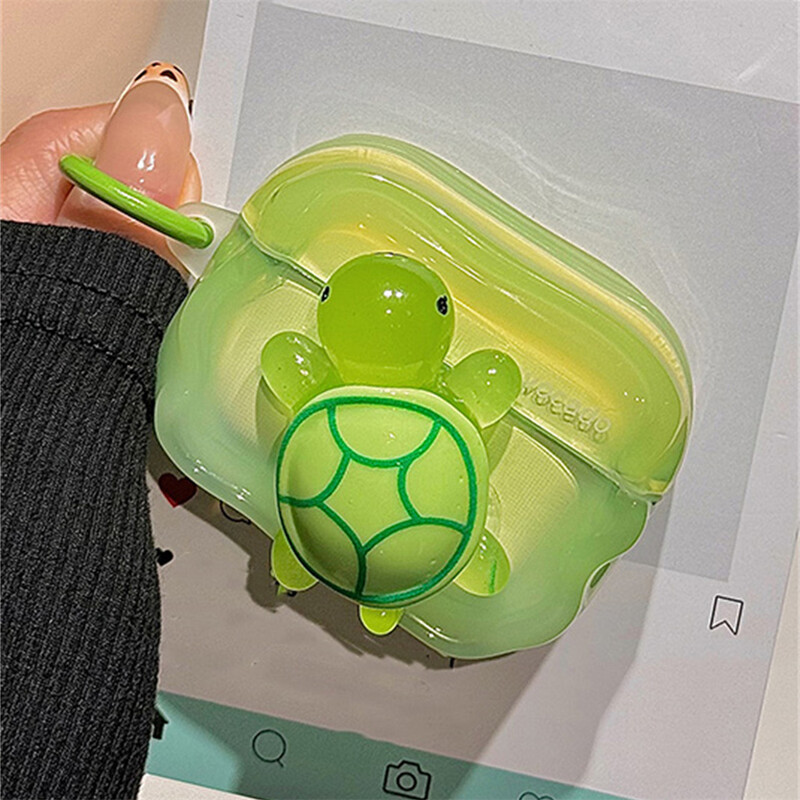 Kawaii mielas 3D Turtle Wave Border ausinių dėklas, skirtas AirPods 1 2 3 su raktų pakabuko apsauginiu apvalkalu, minkštu dangteliu, skirtas AirPods Pro2