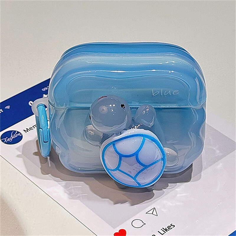 Kawaii mielas 3D Turtle Wave Border ausinių dėklas, skirtas AirPods 1 2 3 su raktų pakabuko apsauginiu apvalkalu, minkštu dangteliu, skirtas AirPods Pro2