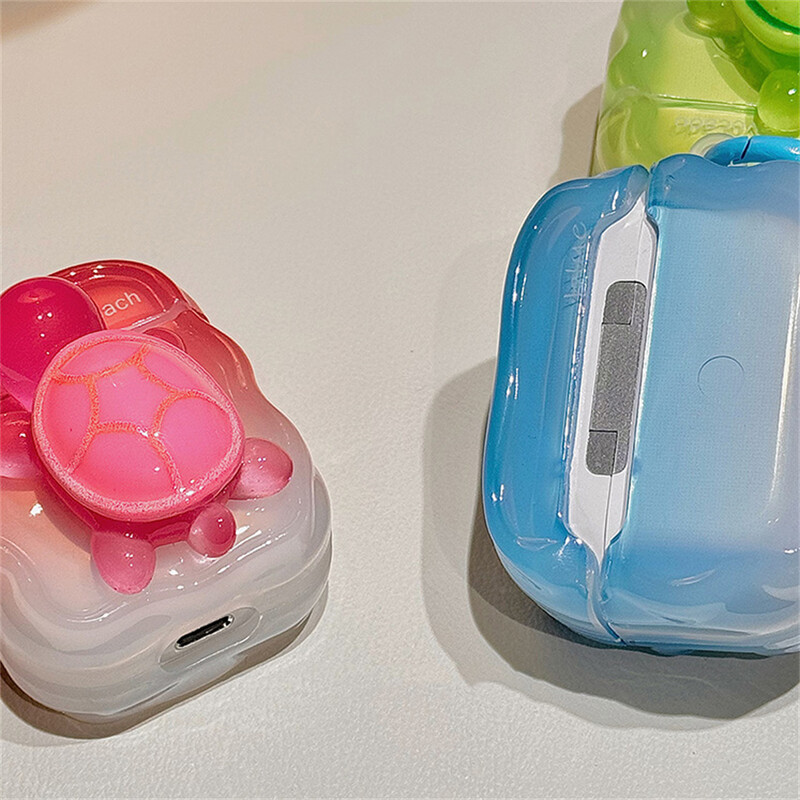 Kawaii mielas 3D Turtle Wave Border ausinių dėklas, skirtas AirPods 1 2 3 su raktų pakabuko apsauginiu apvalkalu, minkštu dangteliu, skirtas AirPods Pro2