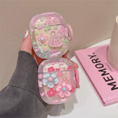 Slatka 3D zečeva ružičasta futrola za slušalice za AirPods 1 2 3 s privjeskom za ključeve, mekana zaštitna maska za AirPods Pro 2 poklopac