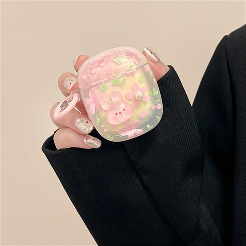 Slatka 3D zečeva ružičasta futrola za slušalice za AirPods 1 2 3 s privjeskom za ključeve, mekana zaštitna maska za AirPods Pro 2 poklopac