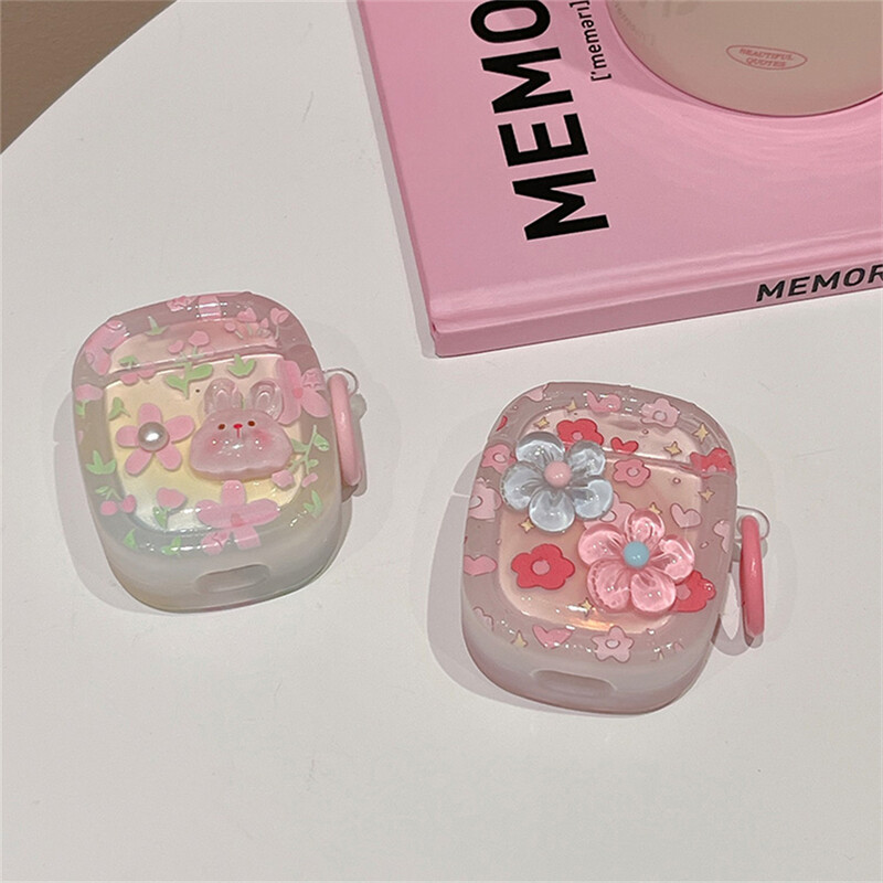 Slatka 3D zečeva ružičasta futrola za slušalice za AirPods 1 2 3 s privjeskom za ključeve, mekana zaštitna maska za AirPods Pro 2 poklopac