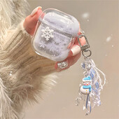 Χαριτωμένο 3D Snowflake Quicksand Clear Headphones Προστατευτικό μαλακό κάλυμμα για AirPods 1 2 3 Pro2 με κρεμαστό θήκη φούντας Snowman