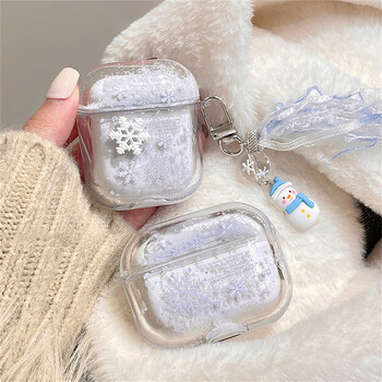 Χαριτωμένο 3D Snowflake Quicksand Clear Headphones Προστατευτικό μαλακό κάλυμμα για AirPods 1 2 3 Pro2 με κρεμαστό θήκη φούντας Snowman