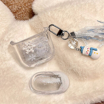 Χαριτωμένο 3D Snowflake Quicksand Clear Headphones Προστατευτικό μαλακό κάλυμμα για AirPods 1 2 3 Pro2 με κρεμαστό θήκη φούντας Snowman