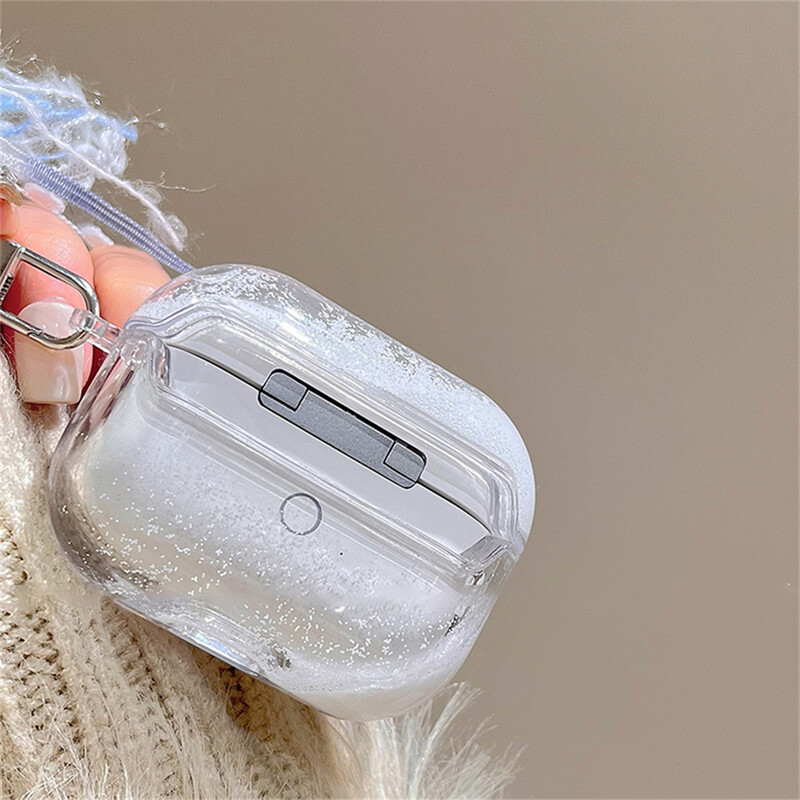 Χαριτωμένο 3D Snowflake Quicksand Clear Headphones Προστατευτικό μαλακό κάλυμμα για AirPods 1 2 3 Pro2 με κρεμαστό θήκη φούντας Snowman