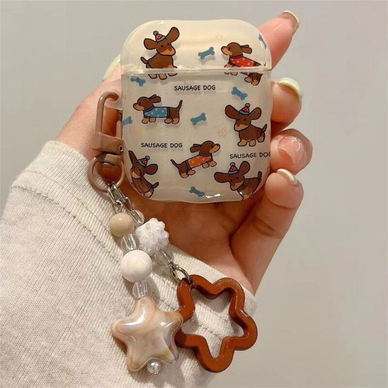 Slušalice za korejski slatki jazavčar za AirPods 1 2 3 4 sa zvjezdastim privjeskom, mekana navlaka za AirPods Pro 2