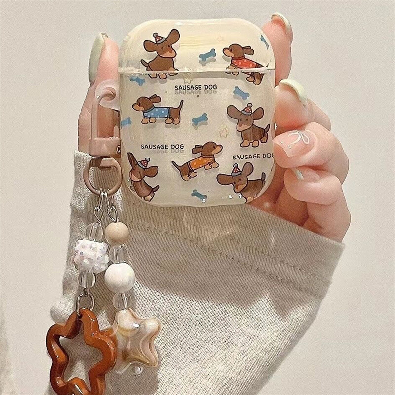 Slušalice za korejski slatki jazavčar za AirPods 1 2 3 4 sa zvjezdastim privjeskom, mekana navlaka za AirPods Pro 2