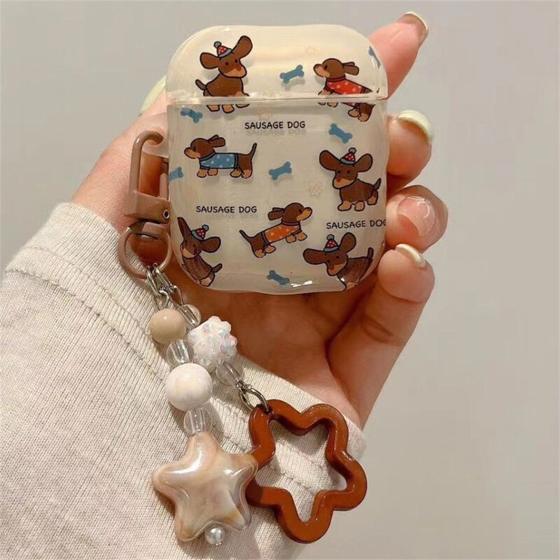 Slušalice za korejski slatki jazavčar za AirPods 1 2 3 4 sa zvjezdastim privjeskom, mekana navlaka za AirPods Pro 2